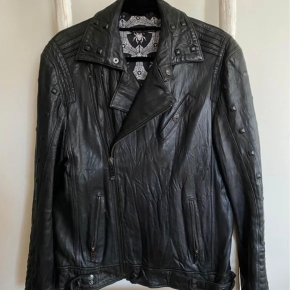 Affliction Black Premium Leather Motorcycle Jacket